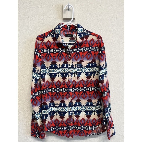 BDG Flannel Beacon Aztec Print Button-Down Shirt Women's Size S Red - Picture 7 of 9